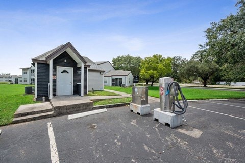 Car cleaning area with vacuums