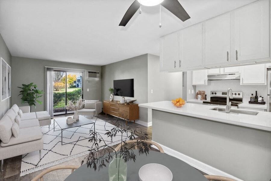 Model living room and kitchen