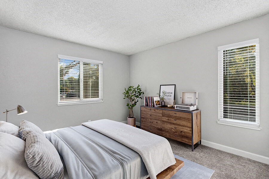 Model Bedroom with Carpet at The Archer Apartments in Sacramento, CA.