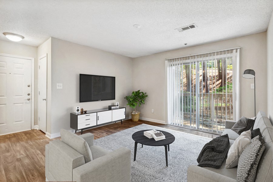 Model living room with patio door