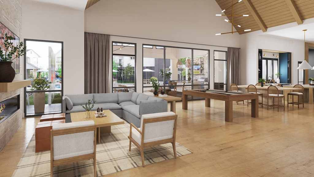 Community lounge area at The Howard Apartments in Manor, Texas