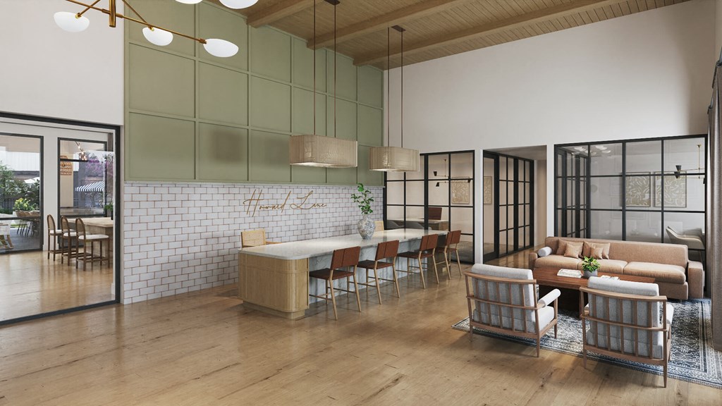 Community lounge area at The Howard Apartments in Manor, Texas