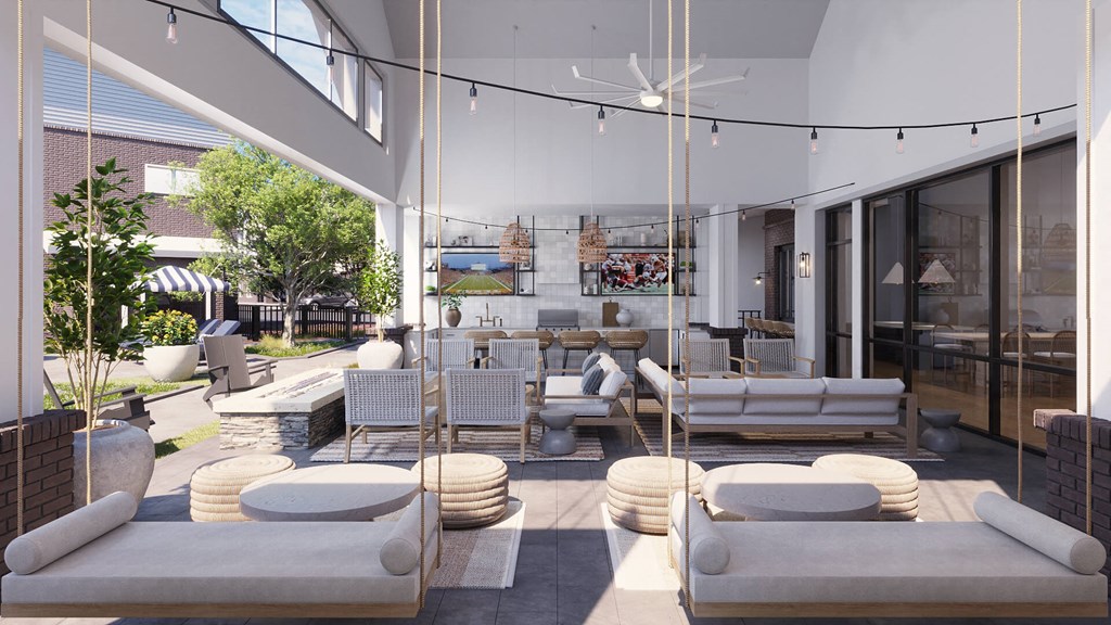 Convertible patio lounge at The Howard Apartments in Manor, Texas