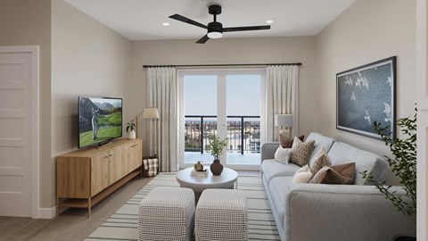 Model living room at The Howard Apartments in Manor, Texas