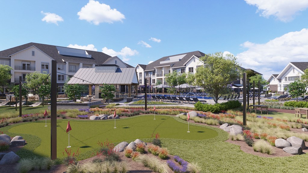 Outdoor putting green at The Howard Apartments in Manor, Texas
