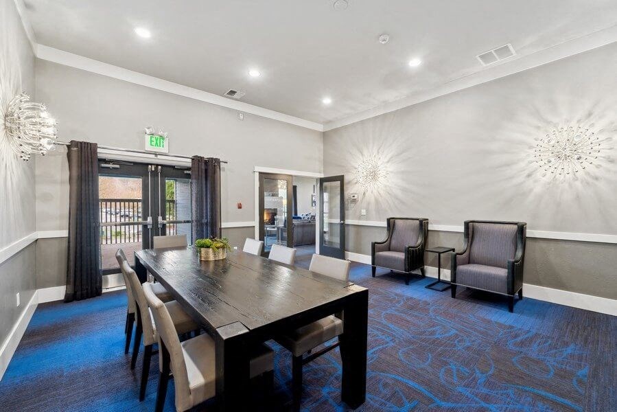 Community lounge space with table
