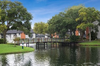 Apartment property landscape and pond