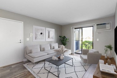 Model living room with patio door