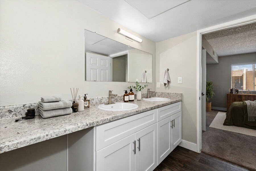 model apartment bathroom and bedroom at Villages at Metro Center, Arizona, 85051