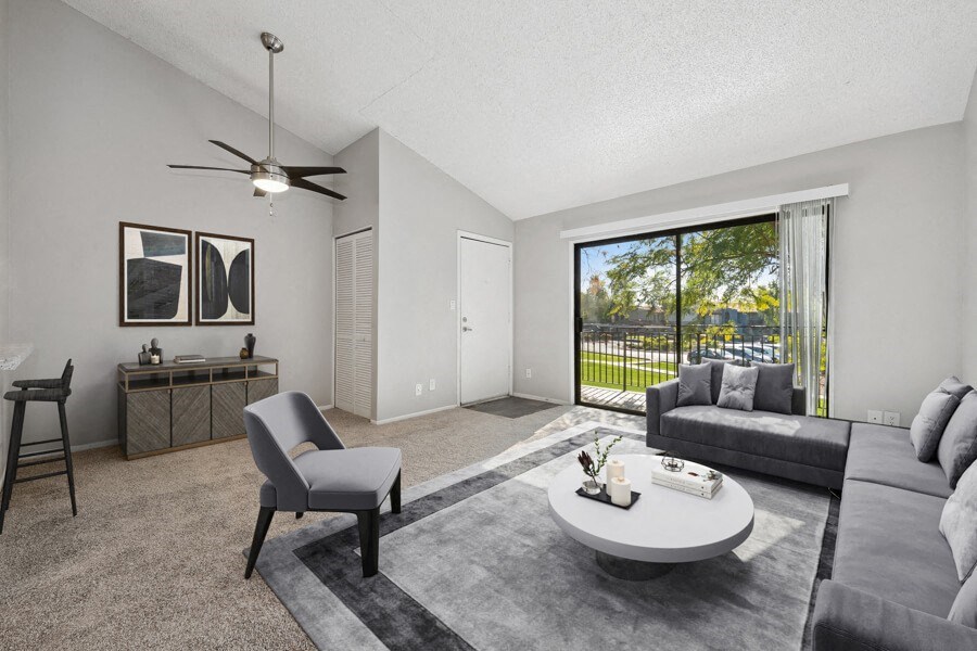 Model apartment living room at Verona Park, Mesa