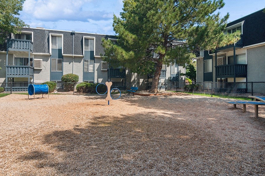 Community Dog Park with Agility Equipment at Monaco Apartments in Salt Lake City, UT.