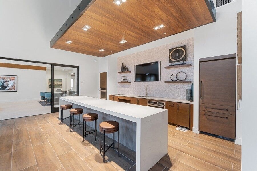 Community kitchen area with bar