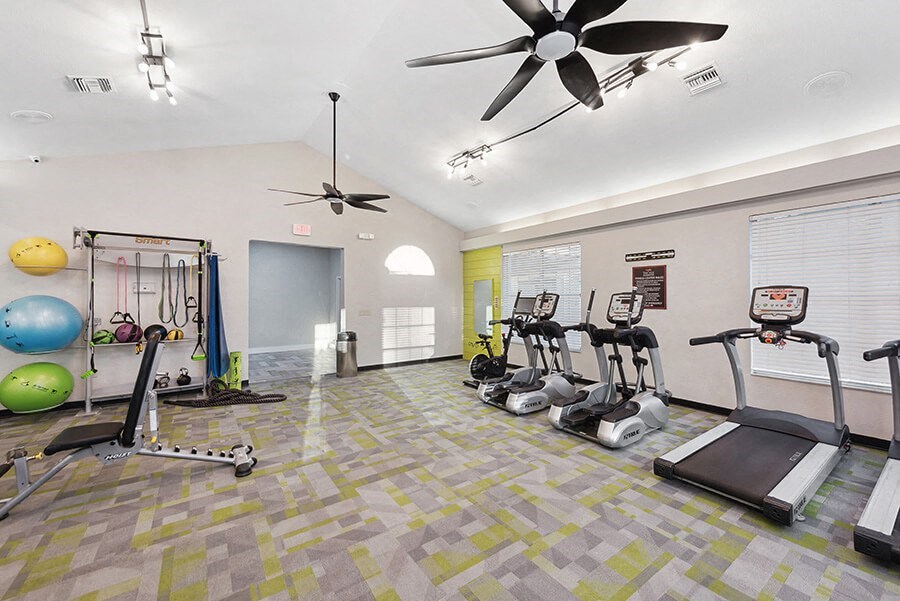 Community Fitness Center with Equipment at Vue at Baymeadows Apartments in Jacksonville, FL.