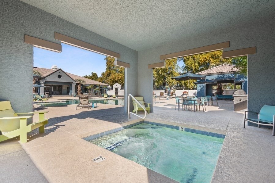 Covered outdoor hot tub at Array South Mountain, Phoenix, 85044