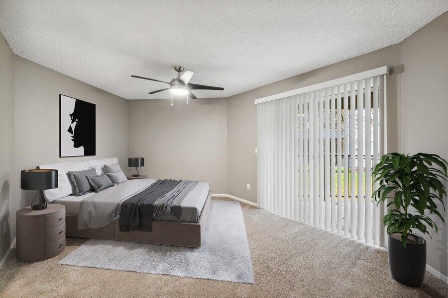 Model bedroom with large patio door
