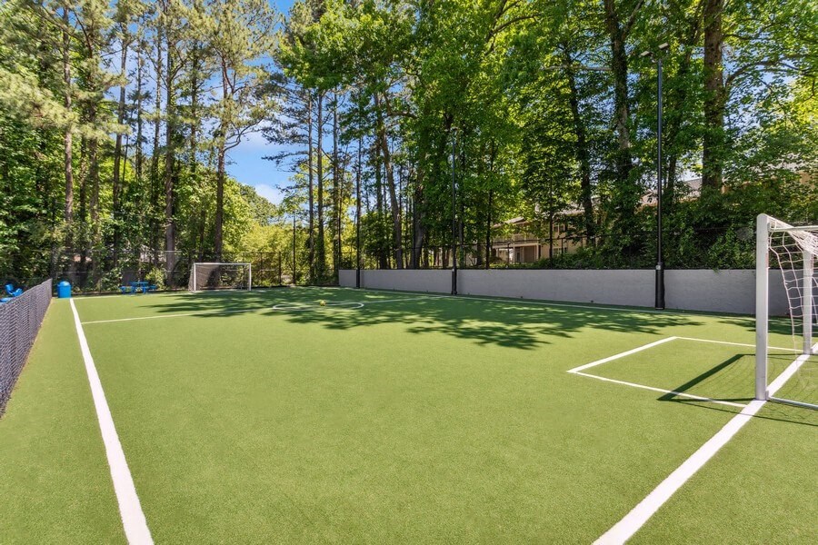 Community Soccer Field with Nets at Dunwoody Village Apartments in Atlanta, GA.