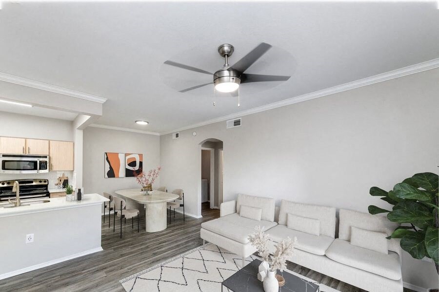 Model living room and dining