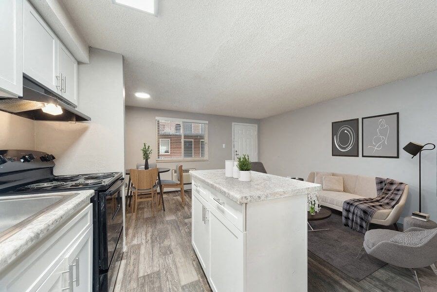 Model kitchen at Esprit Cherry CreekApartments in Glendale, CO