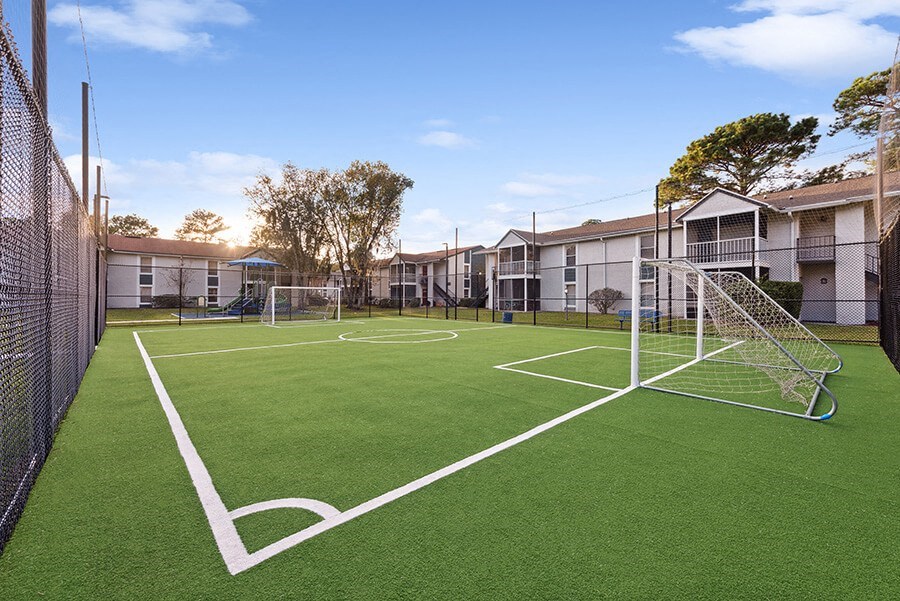 Community Soccer Field with Nets at Vue at Baymeadows Apartments in Jacksonville, FL.