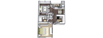 Elevate at Jackson Creek 1x1 Floor Plan (B), 703 SQFT.