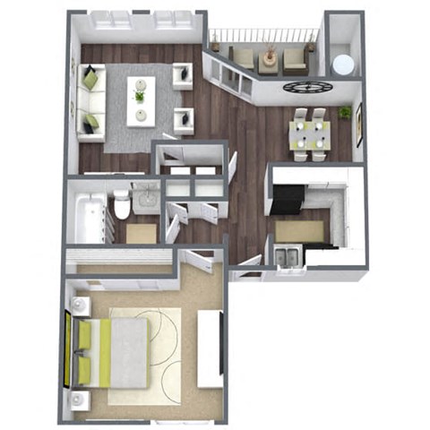 Elevate at Jackson Creek 1x1 Floor Plan (B), 703 SQFT.