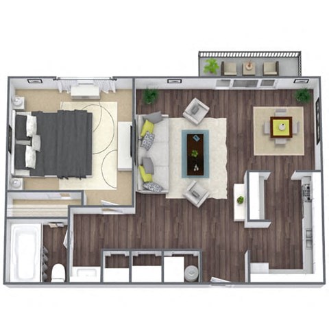 1BD Floor Plan, 735 SQFT