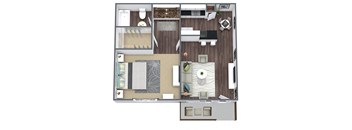 1-Bed, 1-Bath Floor Plan, 750 SQFT.