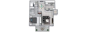 1-bed, 1-bath floor plan 617 sqft