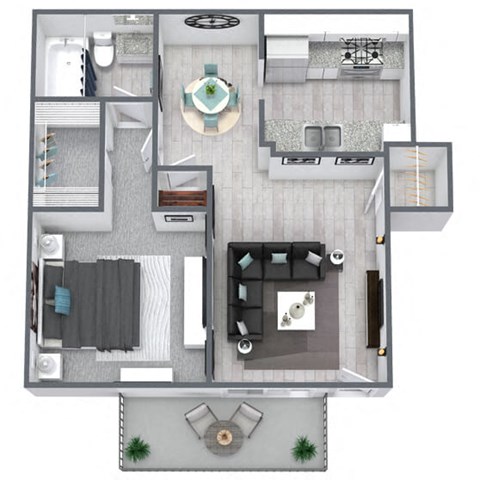 1-bed, 1-bath floor plan 617 sqft