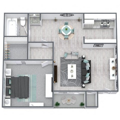 1-bed, 1-bath floor plan 628 sqft