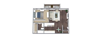 1-Bed 1-Bath Floor Plan 3D Image