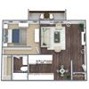 1-Bed 1-Bath Floor Plan 3D Image
