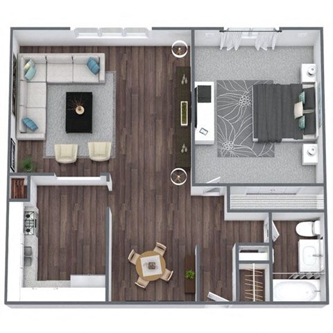 1-Bedroom Floor Plan 3D Image