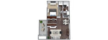 1-Bed Floor Plan (B) 3D Floor Plan Image