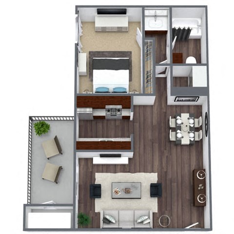 1-Bed Floor Plan (B) 3D Floor Plan Image