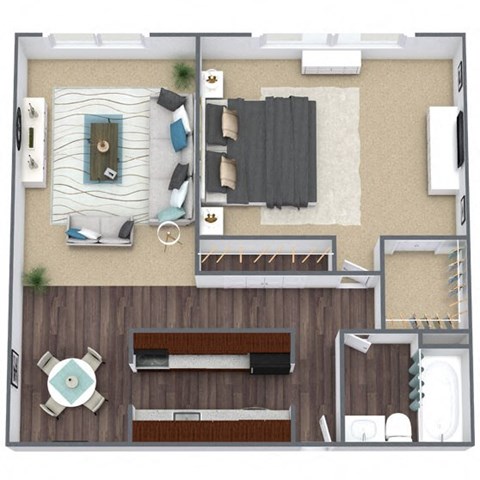 1X1 Floor Plan, 745 SQFT
