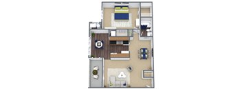1-Bed, 1-Bath Floor Plan 3D Image