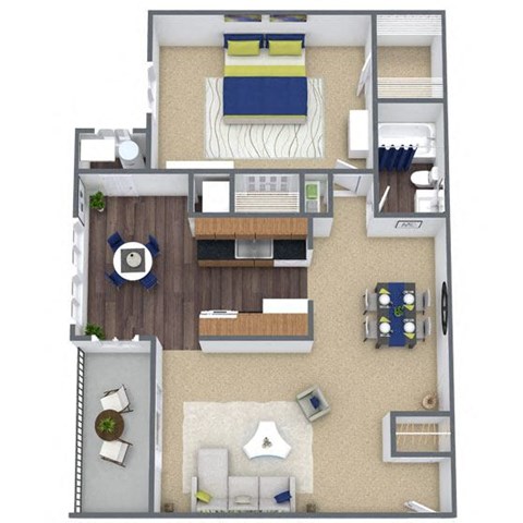 1X1 Floor Plan, 787 SQFT