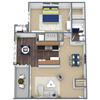 1-Bed, 1-Bath Floor Plan 3D Image
