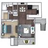 1-bed, 1-bath 3D floor plan image
