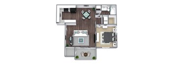 1-Bed, 1-Bath 3D Floor Plan