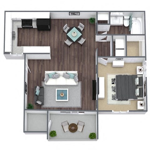 1-Bed, 1-Bath 3D Floor Plan