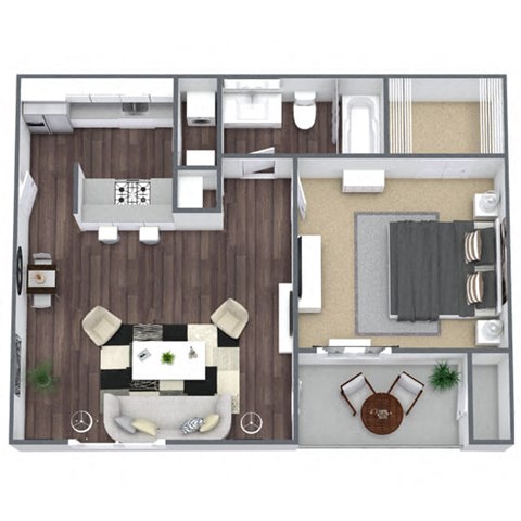 1 Bedroom Floor Plan, 550 SQFT