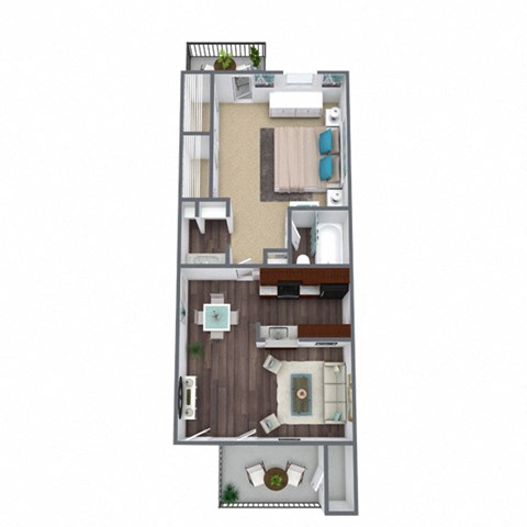 1-Bed, 1-Bath Floor Plan, 585 SQFT