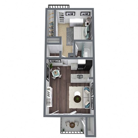 1-bed, 1-bath floor plan, 586 sqft.
