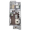 1-bed, 1-bath floor plan, 610 sqft.