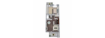 1-Bed, 1-Bath Floor Plan, 680 SQFT