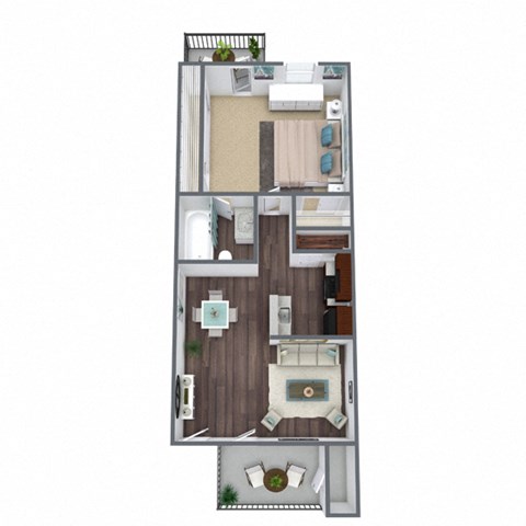1-Bed, 1-Bath Floor Plan, 680 SQFT