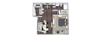 1 Bedroom Floor Plan, 750 SQFT