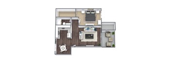 1-Bed, 1-Bath 3D Floor Plan A